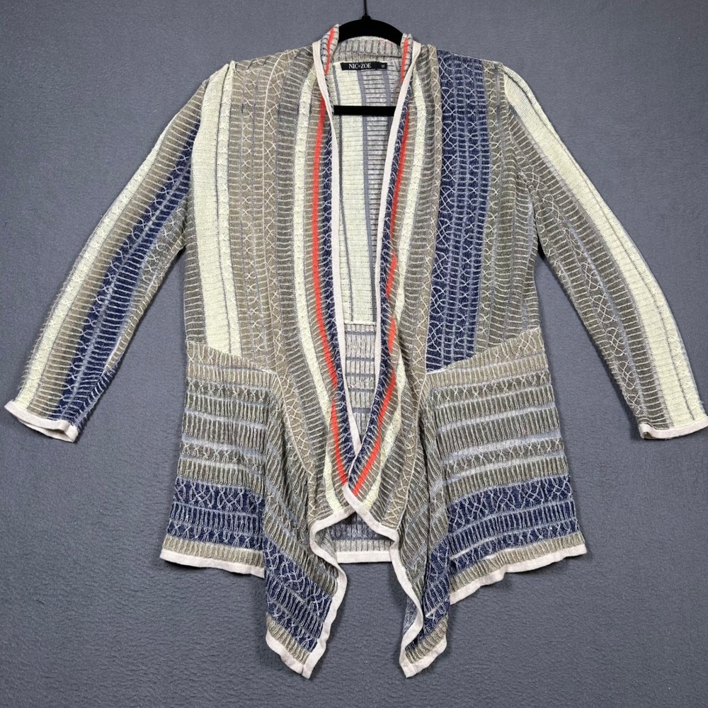 NIC+ZOE Cardigan Womens XS Multicolor Mixed Stitch Draped Open Front Sweater